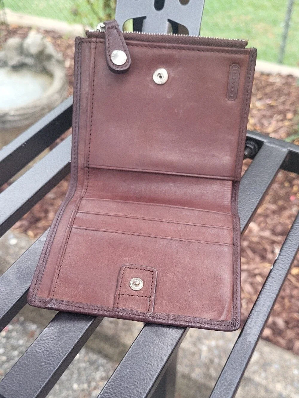 Coach  Dark Brown Leather Zip Card Wallet